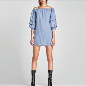 Zara Woman Denim Off the Shoulder Dress